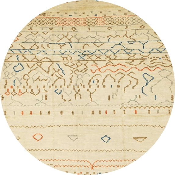 Ahgly Company Machine Washable Indoor Round Abstract Khaki Gold Area Rugs, 5' Round