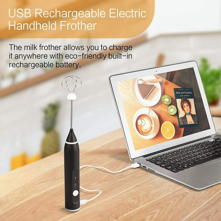 Rechargeable Handheld Electric Milk Frother Egg Beater with 2