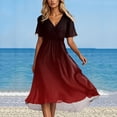 thumbnail image 6 of Gradient Flare Dress Women's Summer Fashion V-Neck Short Sleeve Flowy Swing Midi Dresses Casual Party Sundress,Red L, 6 of 6