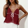 thumbnail image 2 of WREESH Women Trendy Halter Neck Contrast Tie Front Crinkle Ruffle Cami Tank Top Summer Going Out, 2 of 6