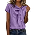 thumbnail image 5 of FchengtaiS Women's Short Sleeve Business Casual Shirts Elegant Knot Neckline Tops Summer Cotton Linen Blouse, 5 of 7