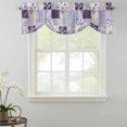 thumbnail image 2 of Tie Up Valances for Windows, Spring Floral Adjustable Valance Curtains Window Treatment for Living Room, Dark Purple Flowers Patchwork Grid Bohemia Rod Pocket Kitchen Curtains & Drapes 54x18 Inch, 2 of 9