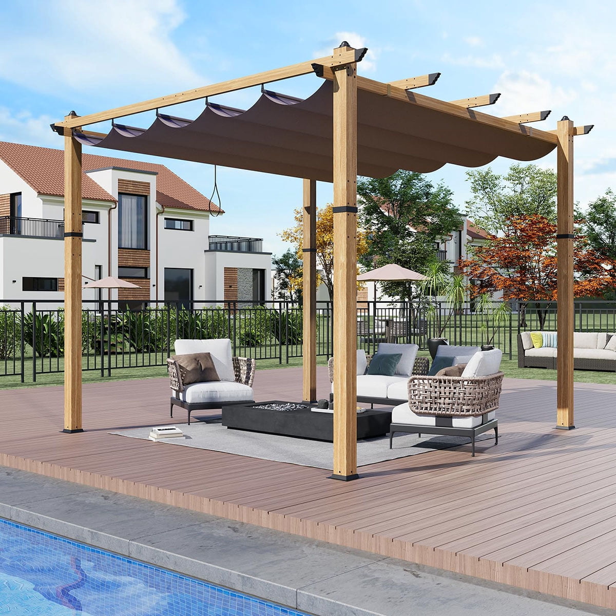 Danolapsi Outdoor Pergola 10 x 10ft Aluminum Pergola, Outdoor Shelter Modern Design with Adjustable Roof Sun Shade Pavilion Grape Trellis Grill Gazebo for Gardens, Patios, Garden Yard, Poolside, Deck
