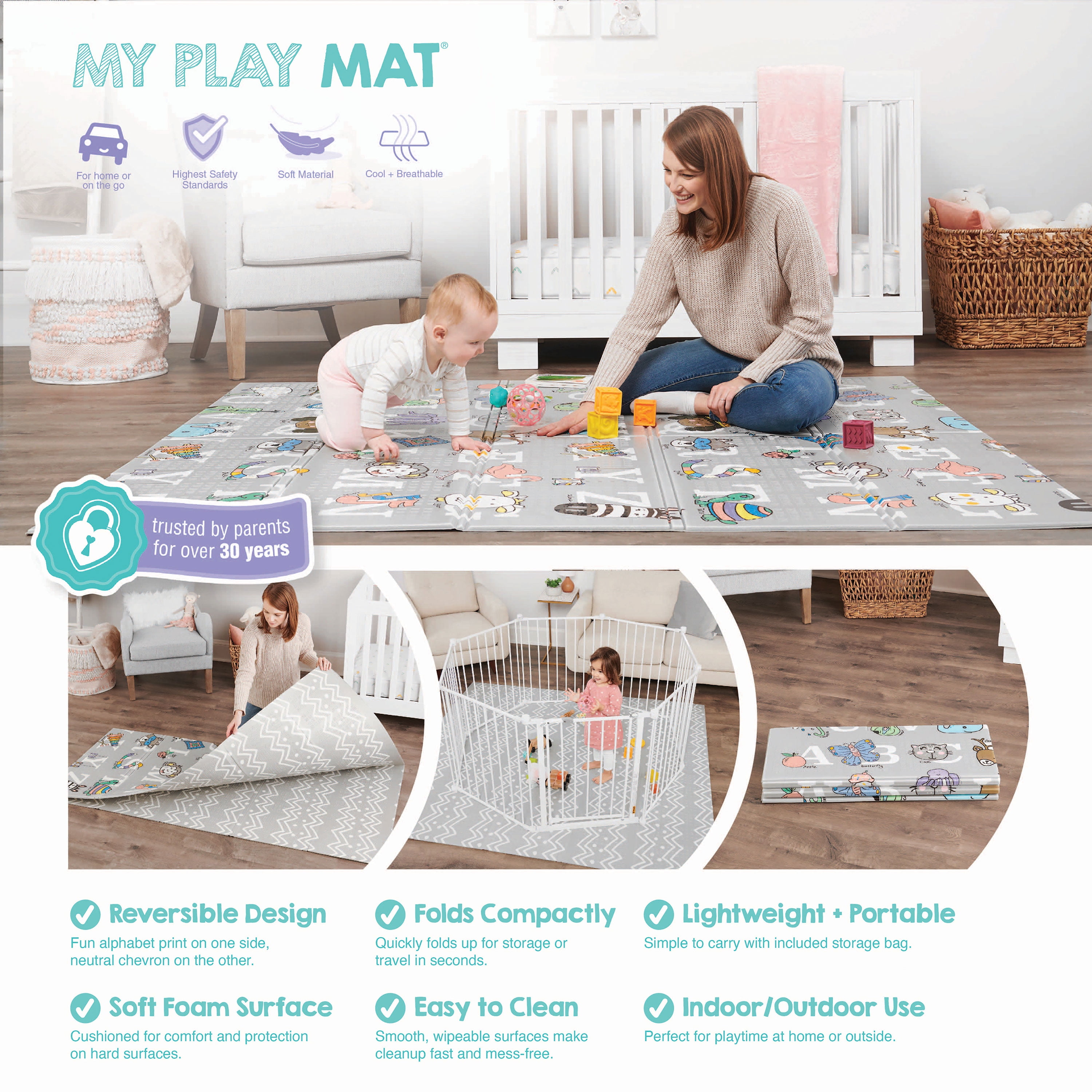 Regalo Sensory & Learning My Play Mat™, Foldable & Reversible Waterproof Foam Play Mat, 77" x 71"