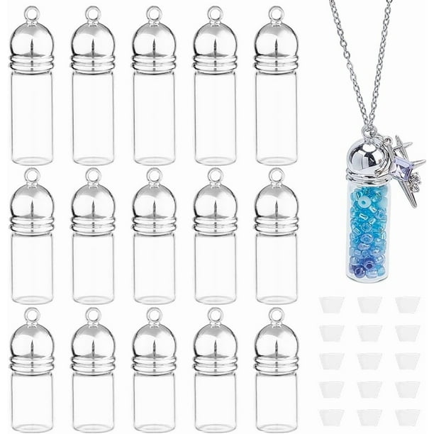 15 piezas de colgantes para frascos de perfume en 3 estilos diferentes, frascos rellenables, frascos de los deseos, colgantes para frascos de vidrio, frascos con tapón de rosca.