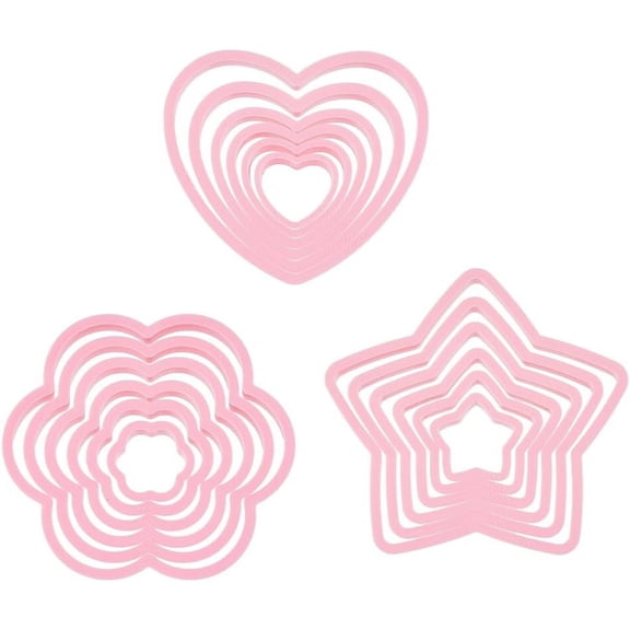 18pcs 3 Style Plastic Cookie Cutters Polymer Clay Cutters Heart Clay Cutter Pink Star Flower Cookies Fondant Mouldss for DIY Biscuit Baking Tool for DIY
