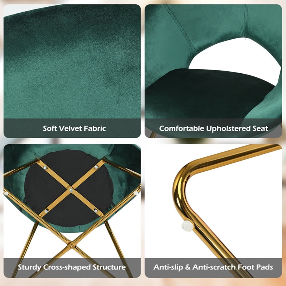 Finihen Velvet Dining Arm Chair, Modern Accent Velvet Dining Arm Chair with Golden Metal Legs and Soft Cushion, for Bedroomï¼Living Room, Dining Room, Kitchen, Dark Green