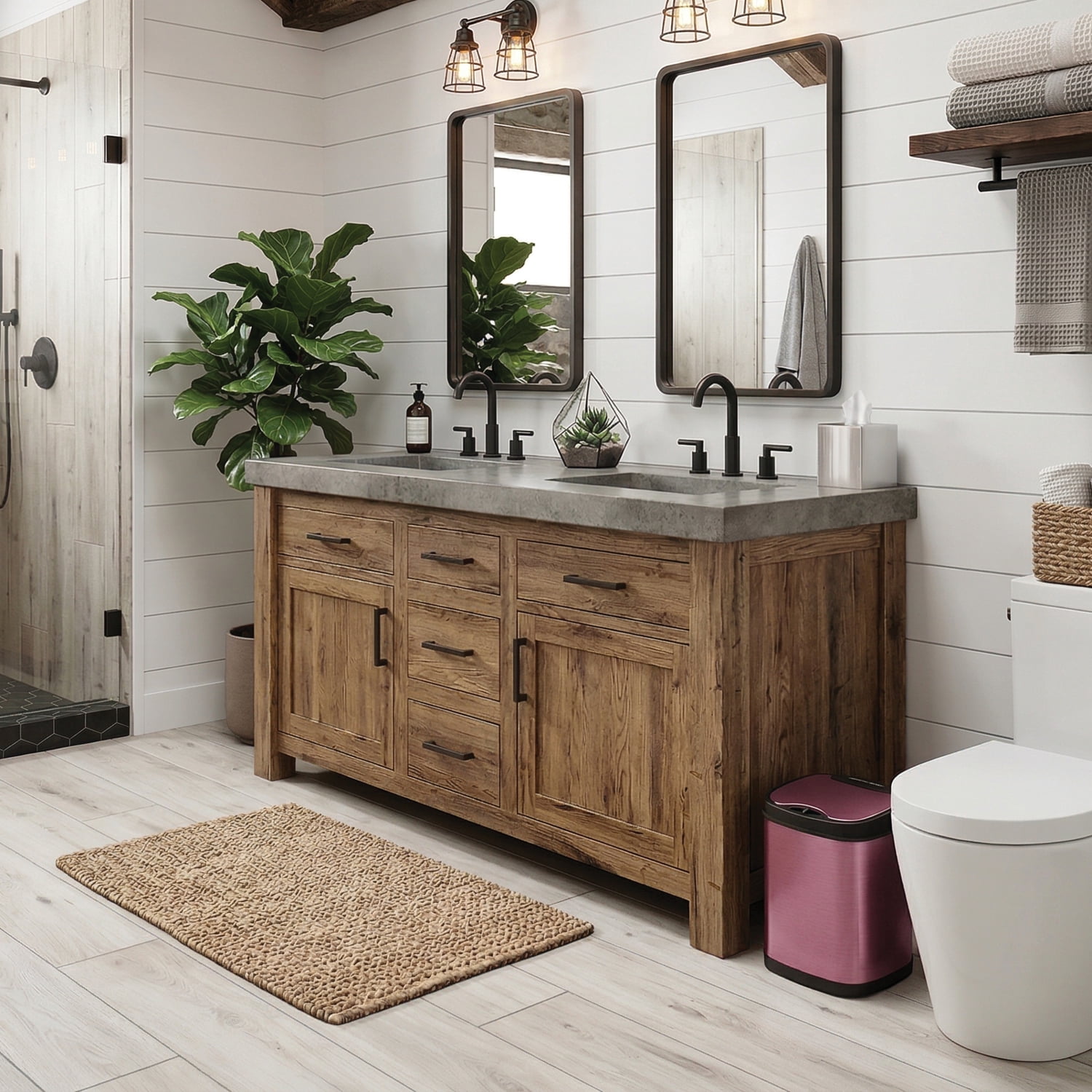 Nine Stars Automatic Bathroom Trash Can, 3.2 Gallon Stainless Steel, Motion Sensor Hands-Free Soft-Close Lid Garbage Bin, Burgundy