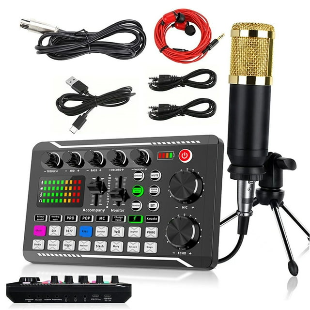 TFixol F998 Pro Audio Mixer Kit with BM800 Mic & Tripod - Multi-Platform Live Streaming, 7 Podcast Modes, 4 Voice Effects, 16 Sound FX, 9 Control Knobs, One-Click Noise Reduction, Type-C Charging &