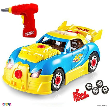 Take Apart Racing Car Toys - Build Your Own Toy Car with 30 Piece Constructions Set - Toy Car Comes with Engine Sounds & Lights & Drill with Toy Tools for Kids - Newest Version - by Gift