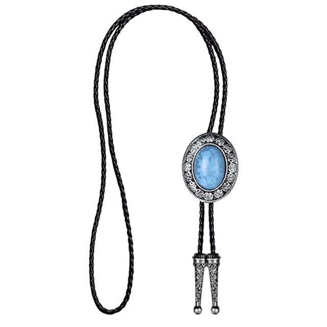 Minnieouse Celtic Natural Stone Western Novelty Rodeo Necklace Tie Necktie Bolo Blue Leather Type3