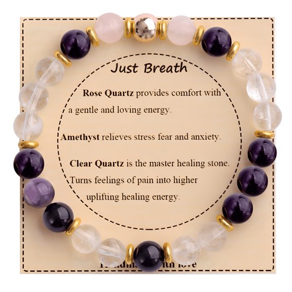 DESIGNICE Healing Stone Bracelet for Women, Natural Gemstones Crystal Beads Bracelet for Anxiety Relief, Positive Energy, Gift for Women