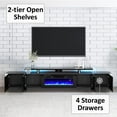 thumbnail image 2 of Amerlife 110" Large Fireplace TV Stand Set with 36" Electric Fireplace, Modern High Gloss TV Console Table for 80" TV, Black, 2 of 8