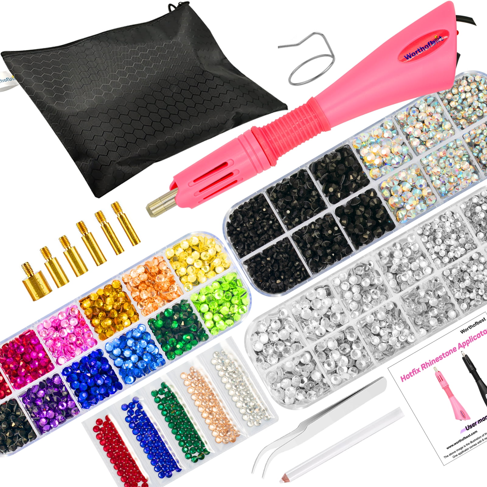 worthofbest Rhinestones for Crafts with Glue Clear, Bedazzler kit