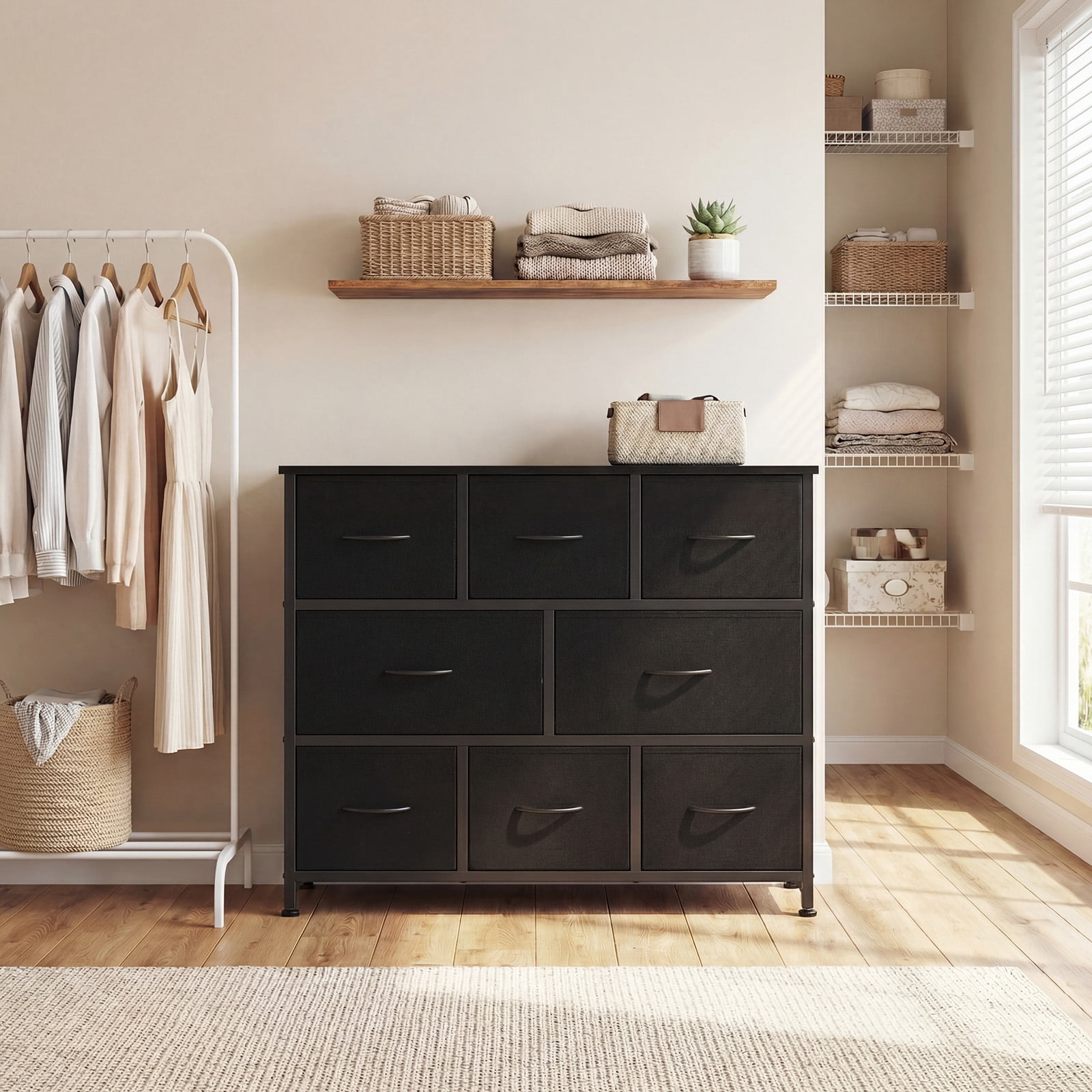 CONCETTA 8 Drawer Fabric Chest, Dresser for Bedroom, Wide Storage Tower for Closet, Living Room, Hallway, Black