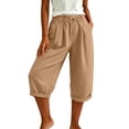 thumbnail image 6 of Linen Capri Pants for Women Wide Leg Summer Capris with Pockets, S, 6 of 6