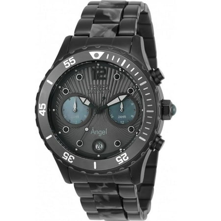 Women's Angel Grey Steel Bracelet & Case Quartz Black Dial Analog Watch