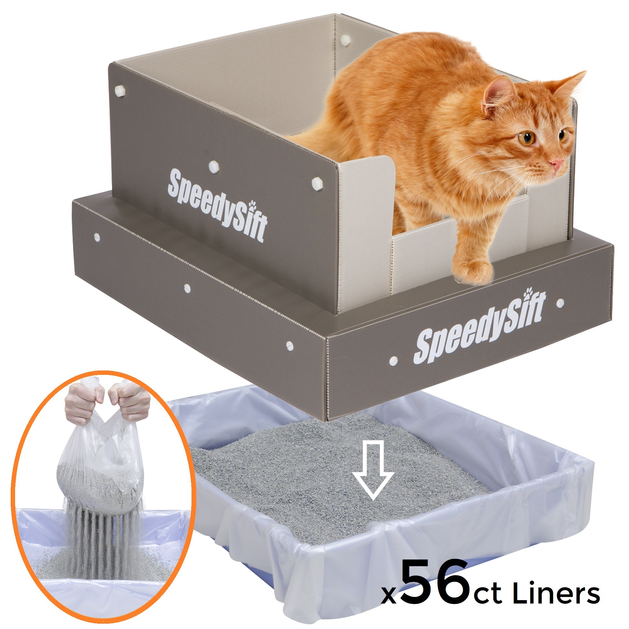 SpeedySift Cat Litter Box With 56ct Improved Sifting Liners Cats 
