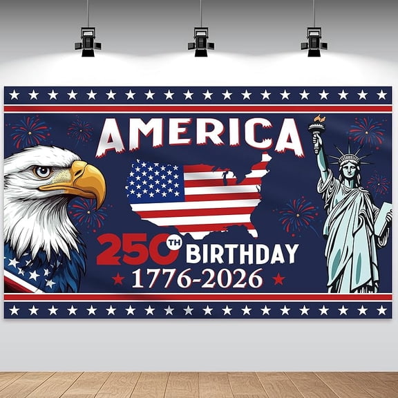 American 250th Birthday Decoration, 3.6 x 6 Ft American 1776-2026 Backdrop USA Birthday Banner 250th Anniversary Background for Independence Day 4th of July Patriotic Decor(Classic)