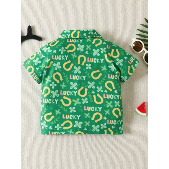 TSEXIEFOOFU Toddler Girls Boys Summer Casual Shirt Short Sleeve Heart/Rabbit/Clover Print Button Tops