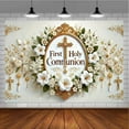 thumbnail image 4 of First Holy Communion Photography Background White Floral Newborn Baby Shower Decorations Cross Flowers Green Eucalyptus Leaves Backdrop God Bless Mi Primera Comunion Banner, 4 of 5