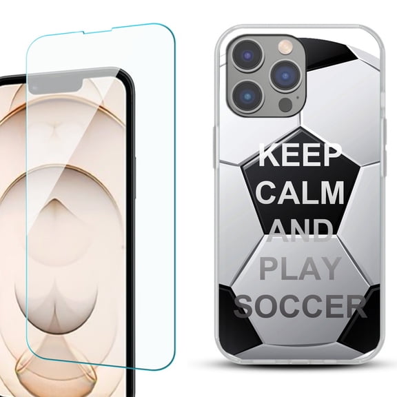 OneToughShield ® for iPhone 15 Pro Max Shockproof Fashion Phone Case, with Tempered Glass Screen Protector - Keep Calm Soccer