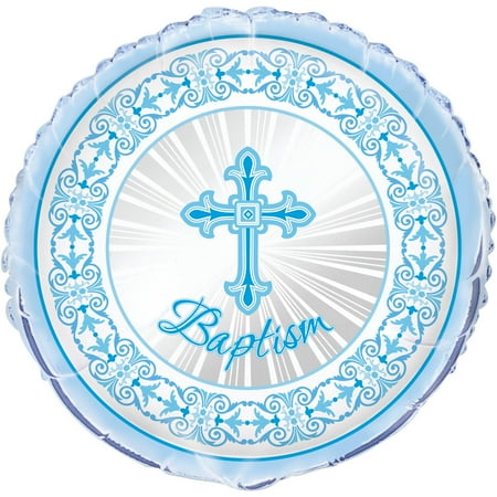 Baptism Balloons - Foil Radiant Cross Baptism Balloon, 18 in, Blue, 1ct