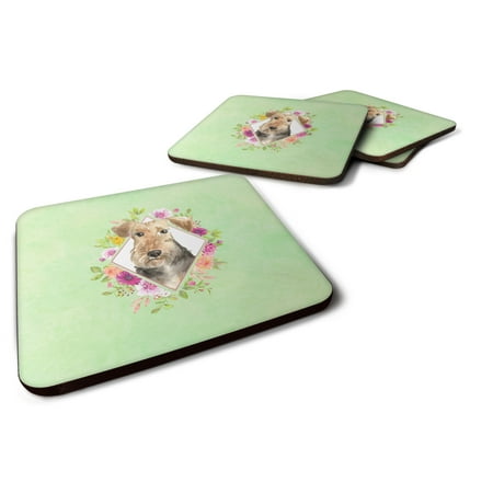 

Carolines Treasures CK4364FC Airedale Terrier Green Flowers Foam Coaster Set of 4 3 1/2 x 3 1/2 multicolor