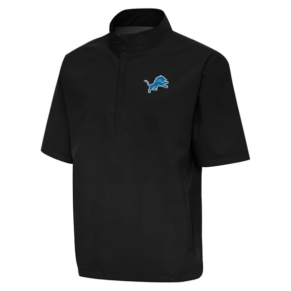 Men's Antigua Black Detroit Lions Brisk Short Sleeve Quarter-Zip Windshirt