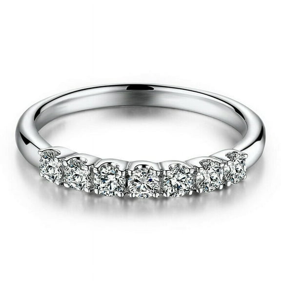 3.5 mm D Colorless Moissanite, Rhodium Plated Sterling Silver Half Eternity Band, Anniversary Band, Women's Wedding Band, Wedding Ring