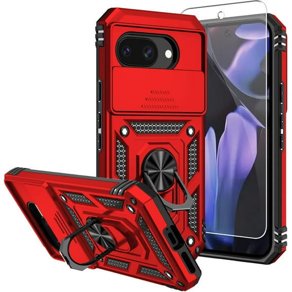 REQO for Pixel 9a Case,with Screen Protectors and Camera Cover,[Military Grade] 16ft.Drop Tested Cover with Magnetic Kickstand Protective Case for Google Pixel 9a