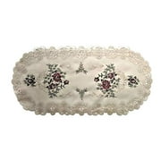 Doily Boutique Placemat or Doily with a Burgundy Rose on Ivory Fabric Size 27 x 13 inches