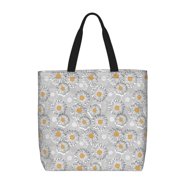 Fotbe Daisies Flowers Bolsa Tote con Estampado para Mujer, Bolsos con Cremallera, Bolsa de Hombro Casual de Gran Capacidad con Bolsillos Internos