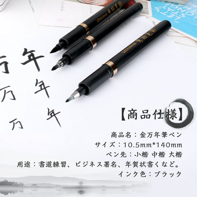  Japanese calligraphy set 9 parts, Shodo calligraphy pen (three  brushes) and paper, inkstone and ink stick, non slip underlay, Paperweight,  with clear case (Black edge/Clear case)