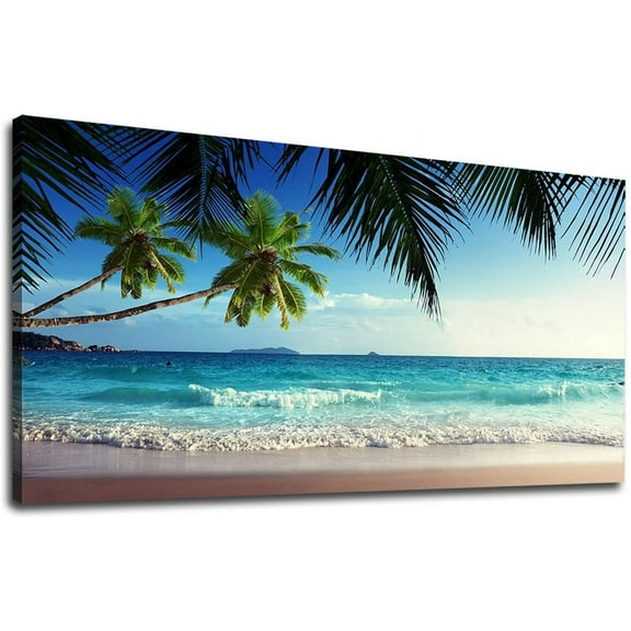 VELVET Large Wall Art Ocean Waves Canvas Pictures Coconut Trees Sands Beach Seascape Landscape Modern Summer Sea Nature Canvas Artwork Contemporary Wall Art for Livg Room Wall Decor 24x16inch Framed