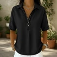 thumbnail image 3 of Jeans Shirt for Women Loose Fit Vintage Washed Denim T Shirt Summer Lightweight Going Out Jean Top Casual Polo Shirts Black S, 3 of 6