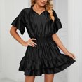 thumbnail image 4 of POTETI Summer Dresses for Women Black Sun Dress Solid Color Comfortable Loose Short Sleeve Casual Cut-out Lace Dress Sundress with Pockets, 4 of 9