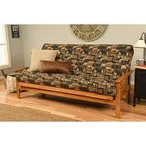 Futon Frame Sofa Bed - Full Size Convertible Futon with Mattress - Butternut Finish