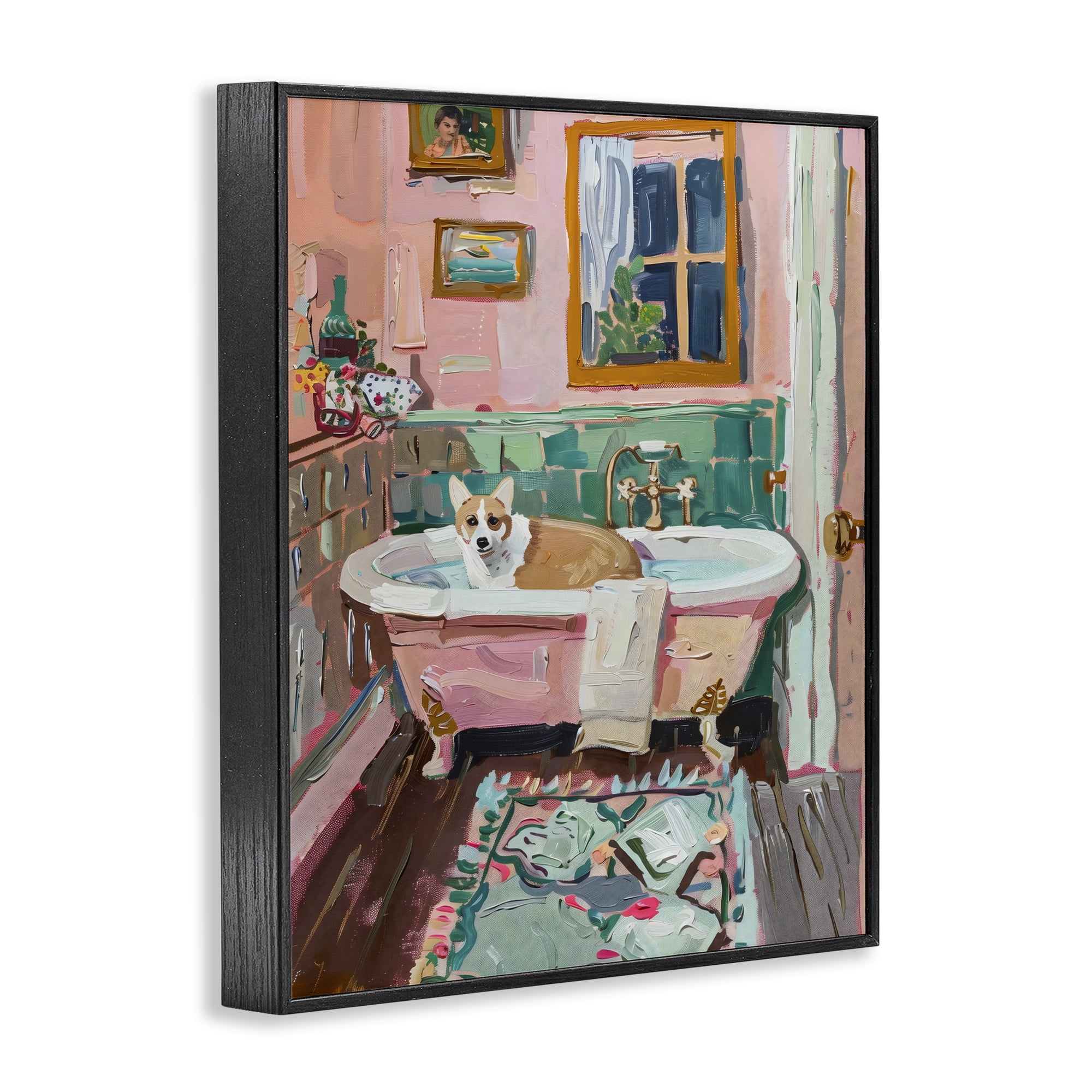 Stupell Industries Corgi in Pastel Tub Black Framed Giclee Art, design by The Prints Vibe