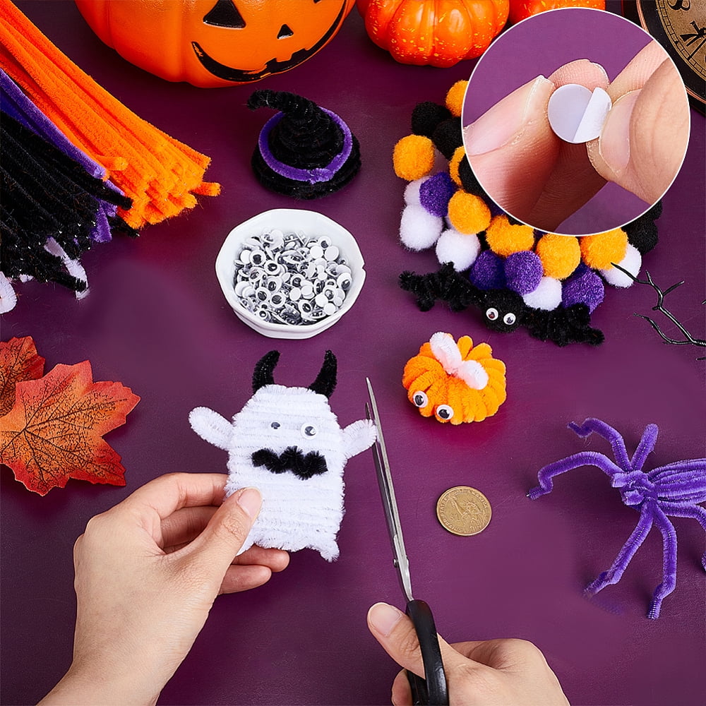 Holloween Theme DIY Making Kits including Craft Yarn Balls Pipe Cleaners Plastic Craft Eyes Cabochons Adhesive PVC Wiggle Eyes Cabochons