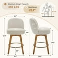 thumbnail image 6 of WOOW DEPOT 26" Swivel Chenille Bar Stools Set of 2, w/ 3.9" Thick Large Seat & Mid-Back & Wood Legs, Upholstered Fabric Modern Island Counter Barstools Armless Kitchen Pub Chair, Beige, 6 of 14