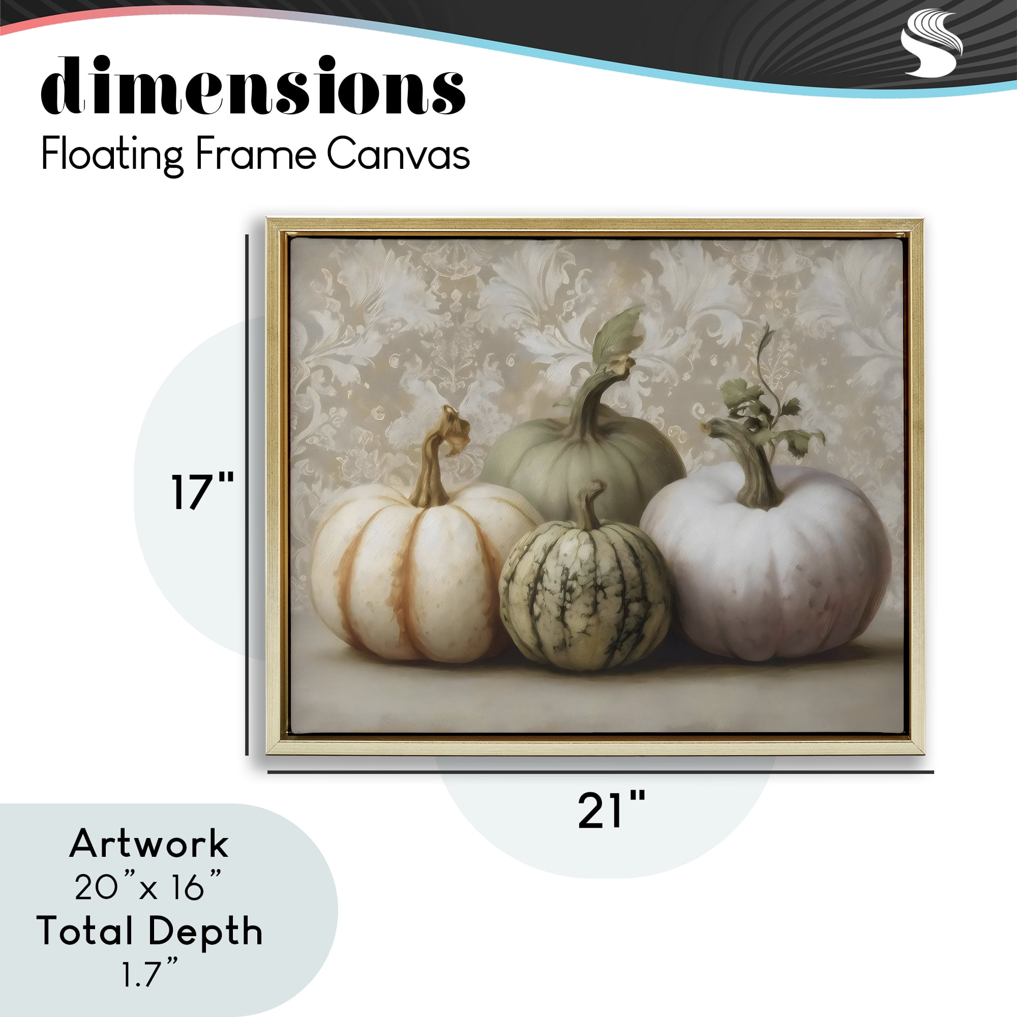 Stupell Industries Pastel Gourds on Vintage Pattern Gold Framed Floater Canvas Wall Art, design by Arlington Prints