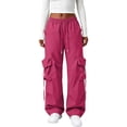thumbnail image 2 of Wide Leg Cargo Pants for Women Hiking Parachute Pants Stretch Drawstring High Waisted Lightweight Joggers Y2k Streetwear, 2XL, 2 of 6
