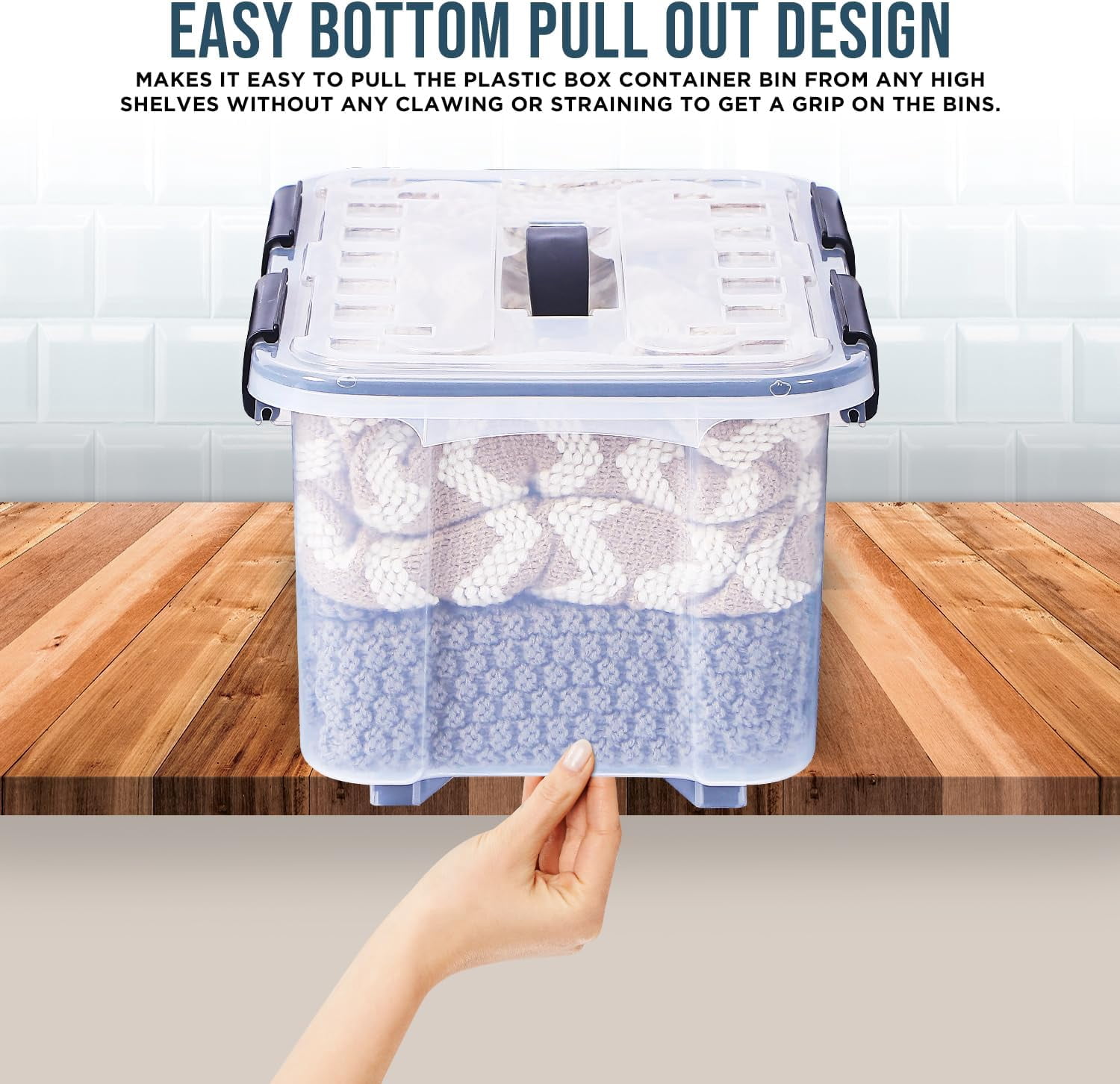 Lifemaster Stackable Storage Box Set - 6 Pieces 32 Quarts Multi-purpose, Space-Efficient Stackable Storage Boxes with Nestable Design, Secure Latches, Easy-Move Wheels & Pull-Out Base - Clear
