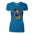 thumbnail image 2 of Colorful Happy German Shepherd Dog Animal Lover Womens Slim Fit Junior Tee, Turquoise, Large, 2 of 3