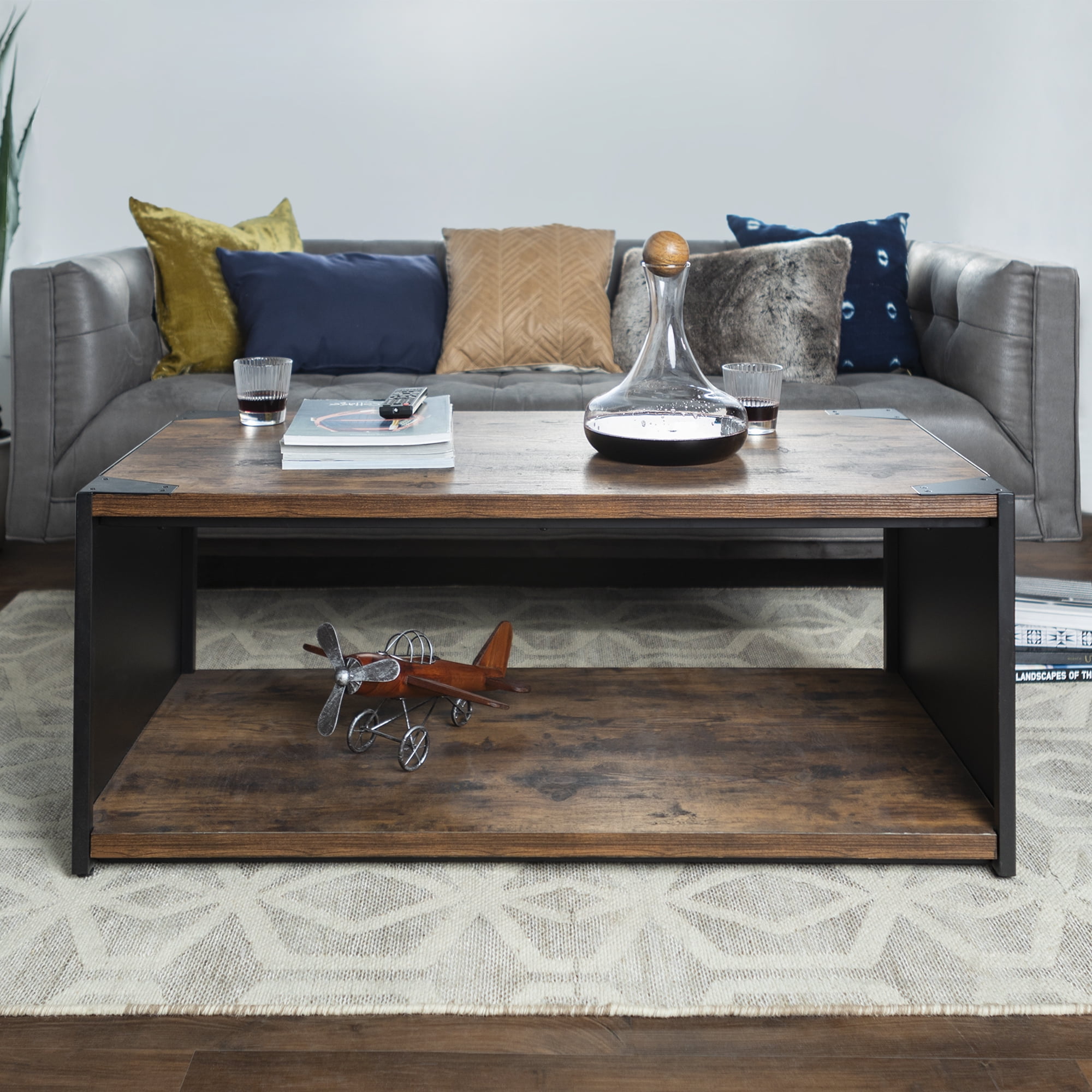 Walker Edison Urban Reclaimed Wood and Metal Coffee Table