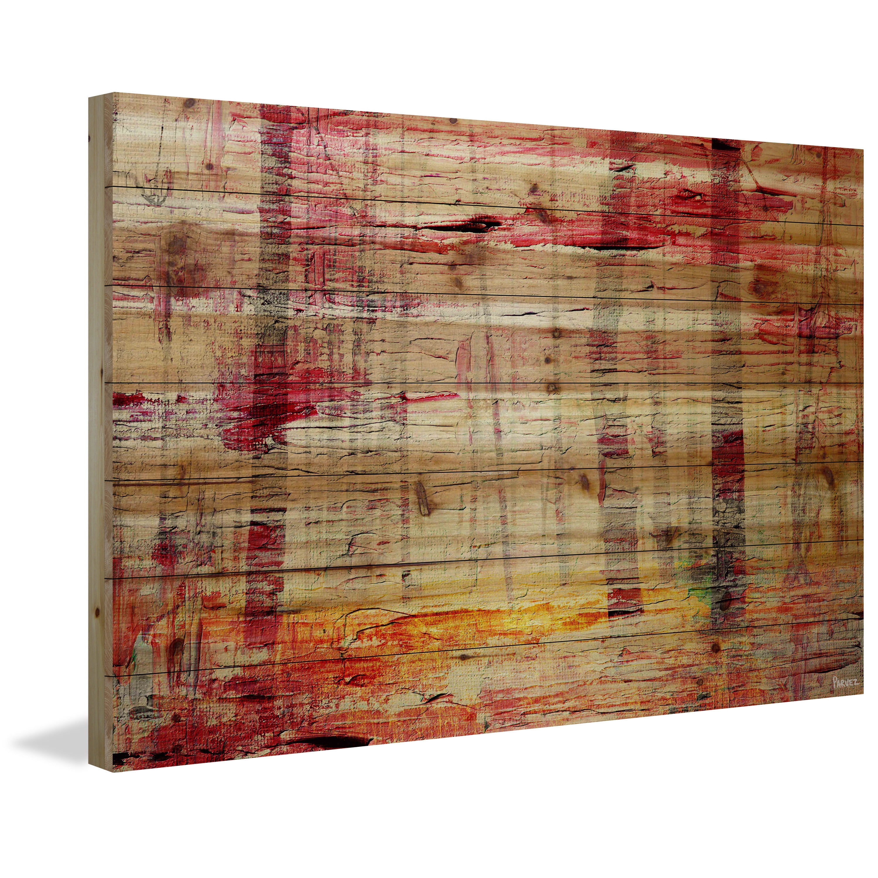 "Floating Red Water" Painting Print on Natural Pine Wood