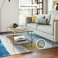 thumbnail image 4 of Nathan James Asher Mid-Century Rectangle Gold Coffee Table with Glass Top Oak Floating Shelf Brass Metal Legs, 4 of 7