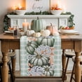 thumbnail image 2 of Fall Table Runner Thanksgiving Sage Green Pumpkin Table Runners Flowers Leaves Plaid Cotton Linen Dresser Scarf Kitchen Dining Table Decor for Fall Holiday Party Decor 13x72 Inch, 2 of 9