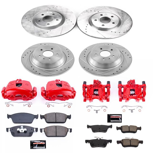 PowerStop Front and Rear Z23 Evolution Sport Brake Pad and Rotor Kit with Red Powder Coated Calipers Fits: FORD Select Models KC7569